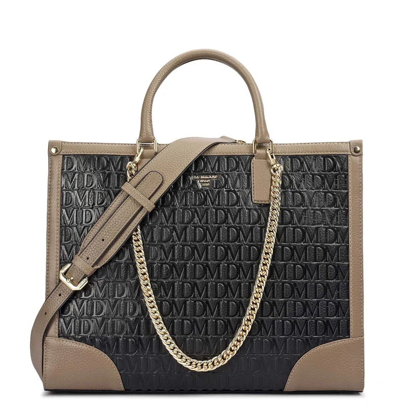 Da Milano Medium Monogram Leather Book Tote - Black